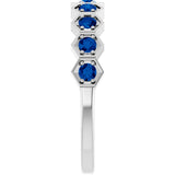 Platinum Round Natural Blue Sapphire Stackable Geometric Ring - view 9