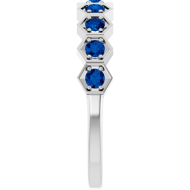 Platinum Round Natural Blue Sapphire Stackable Geometric Ring - view 9