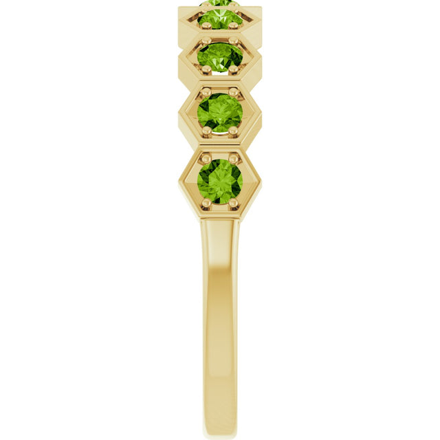 14K Gold Round Natural Peridot Stackable Geometric Ring - Yellow Gold - view 9