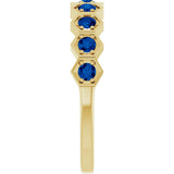 14K Gold Round Lab-Grown Blue Sapphire Stackable Geometric Ring - Yellow Gold - view 9