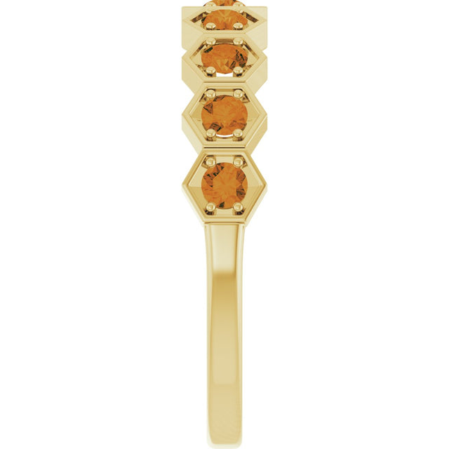 14K Gold Round Natural Citrine Stackable Geometric Ring - Yellow Gold - view 9