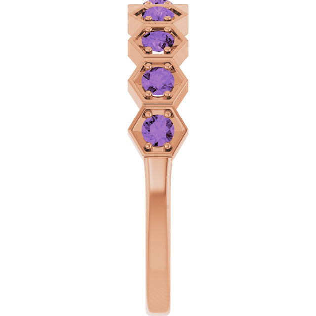 14K Gold Round Natural Amethyst Stackable Geometric Ring - Rose Gold - view 9