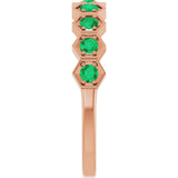 14K Gold Round Natural Emerald Stackable Geometric Ring - Rose Gold - view 9