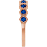 14K Gold Round Lab-Grown Blue Sapphire Stackable Geometric Ring - Rose Gold - view 9