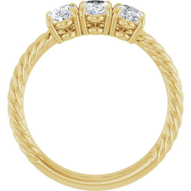 14K Gold Oval Lab-Grown Diamond Family Rope Ring - Yellow Gold - view 2