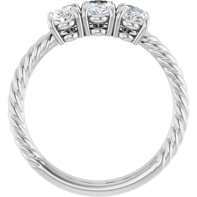 14K Gold Oval Lab-Grown Diamond Family Rope Ring - White Gold - view 2