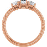 14K Gold Oval Lab-Grown Diamond Family Rope Ring - Rose Gold - view 2