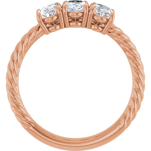 14K Gold Oval Lab-Grown Diamond Family Rope Ring - Rose Gold - view 2
