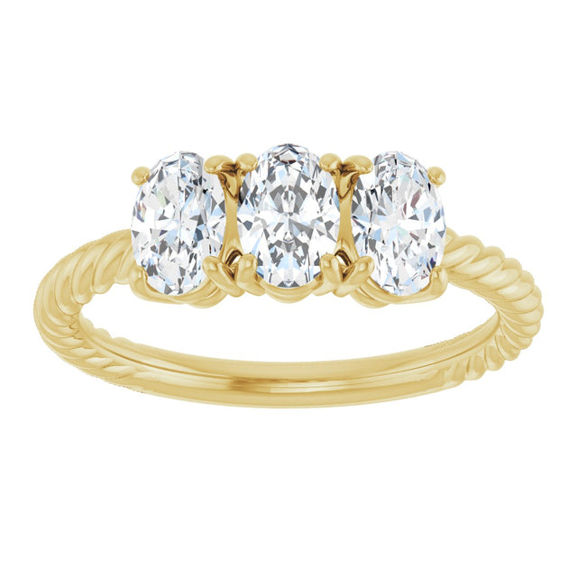 14K Gold Oval Lab-Grown Diamond Family Rope Ring - Yellow Gold - view 3