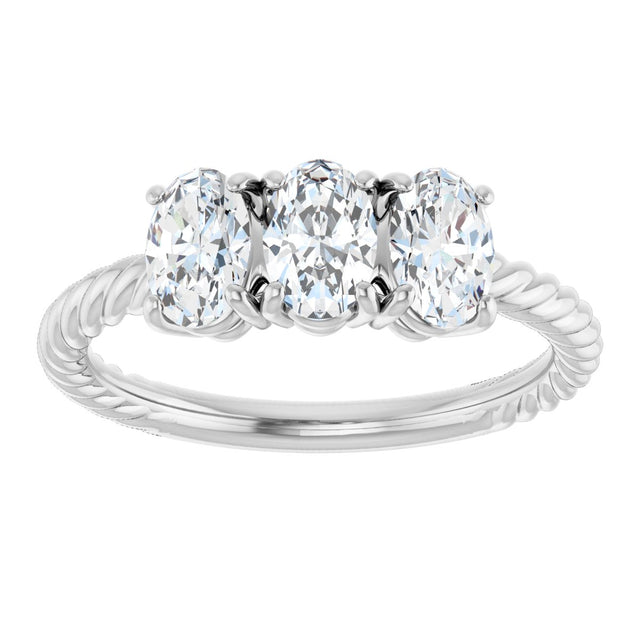 14K Gold Oval Lab-Grown Diamond Family Rope Ring - White Gold - view 3