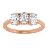 14K Gold Oval Lab-Grown Diamond Family Rope Ring - Rose Gold - view 3