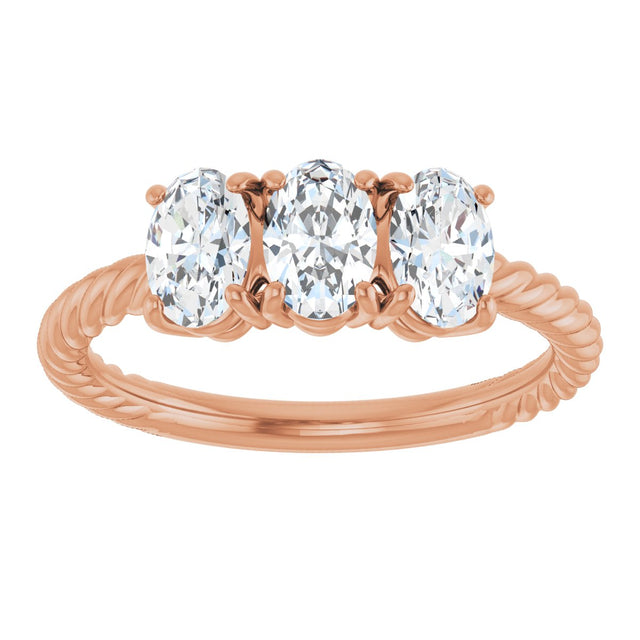 14K Gold Oval Lab-Grown Diamond Family Rope Ring - Rose Gold - view 3