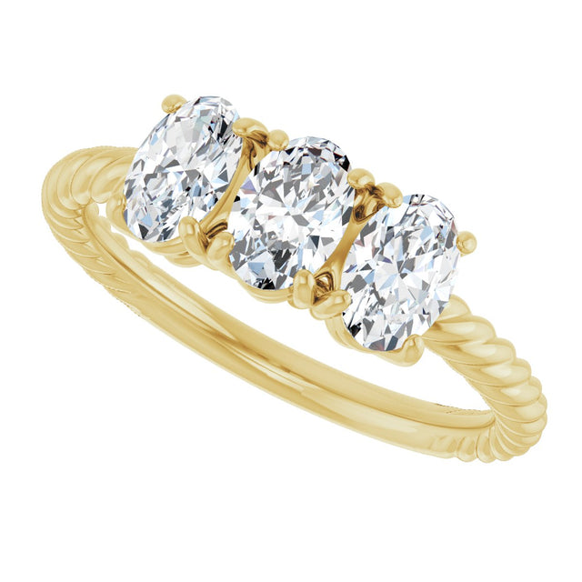 14K Gold Oval Lab-Grown Diamond Family Rope Ring - Yellow Gold - view 5