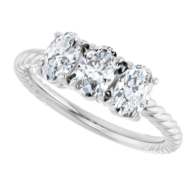 14K Gold Oval Lab-Grown Diamond Family Rope Ring - White Gold - view 5