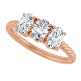 14K Gold Oval Lab-Grown Diamond Family Rope Ring - Rose Gold - view 5