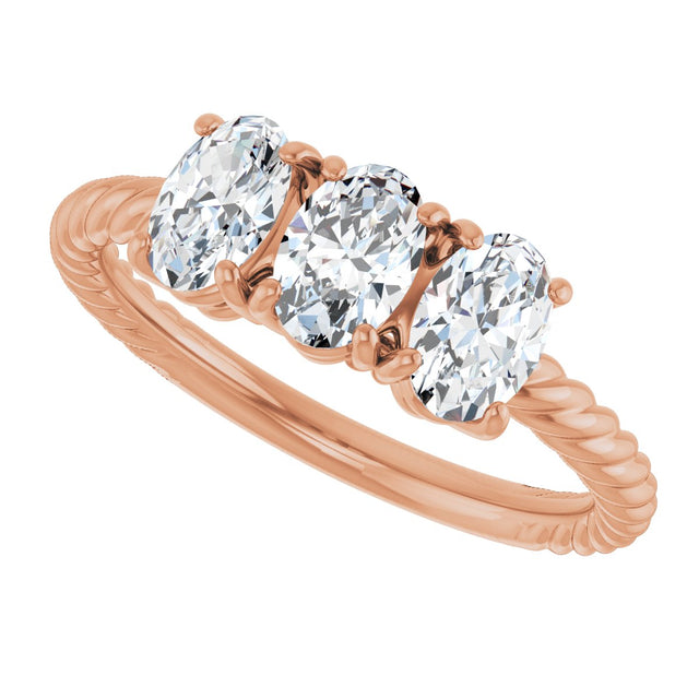 14K Gold Oval Lab-Grown Diamond Family Rope Ring - Rose Gold - view 5