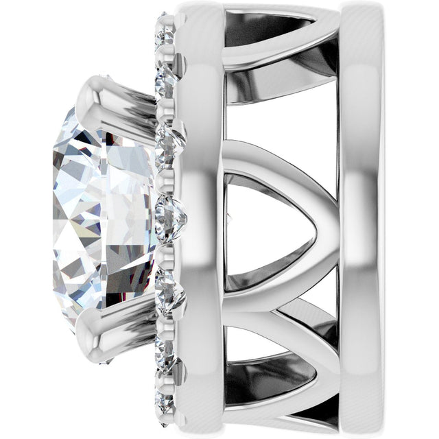 14K Gold Round Lab-Grown Diamond Halo-Style Pendant – 5.2mm Stones - White Gold - view 3