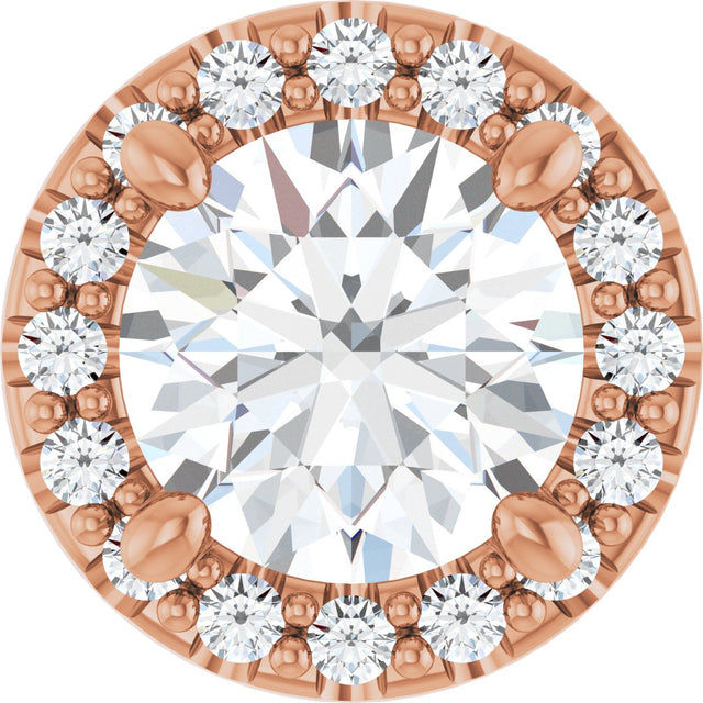 14K Gold Round Lab-Grown Diamond Halo-Style Pendant – 5.2mm Stones - Rose Gold