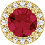 14K Gold Round Lab-Grown Ruby & Natural Diamond Halo-Style Pendant