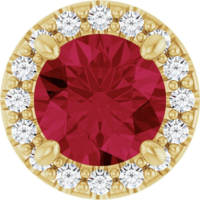 14K Gold Round Lab-Grown Ruby & Natural Diamond Halo-Style Pendant