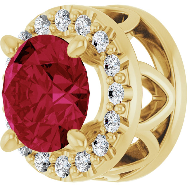 14K Gold Round Lab-Grown Ruby & Natural Diamond Halo-Style Pendant - view 2