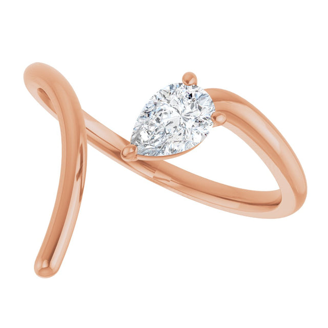 14K Gold Pear Natural Diamond Negative Space Ring - Rose Gold - view 12