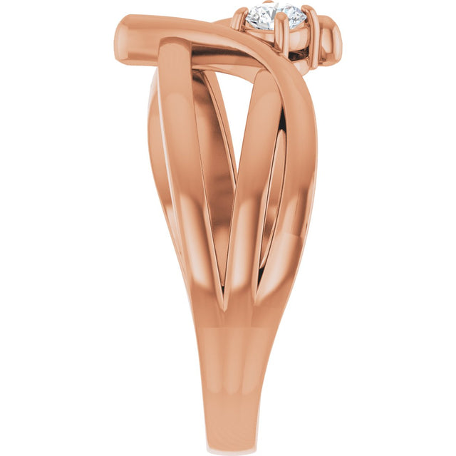 14K Gold Round Natural Diamond Bypass Ring – 3.2-5.2mm Stones - Rose Gold - view 9