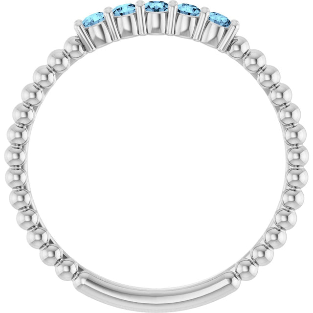 Platinum Round Natural Aquamarine Stackable Ring – 2mm Stones - view 7