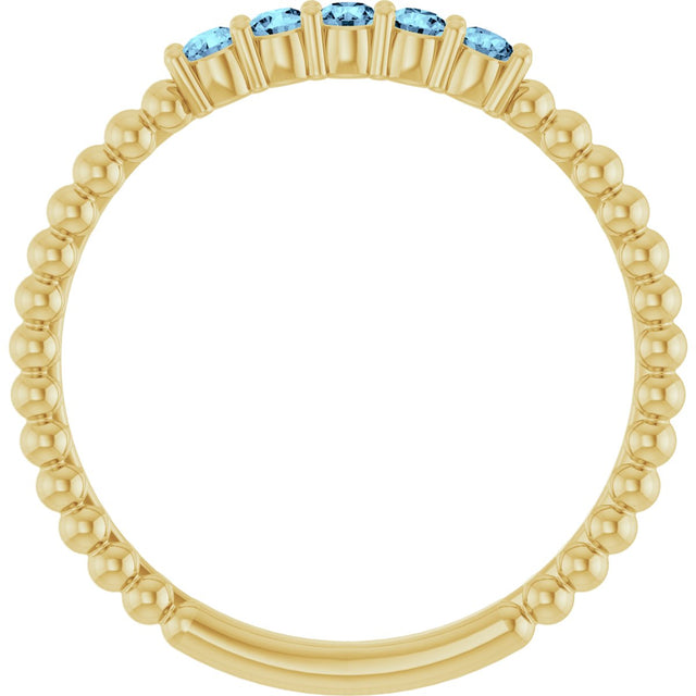 14K Gold Round Natural Aquamarine Stackable Ring – 2mm Stones - Yellow Gold - view 7