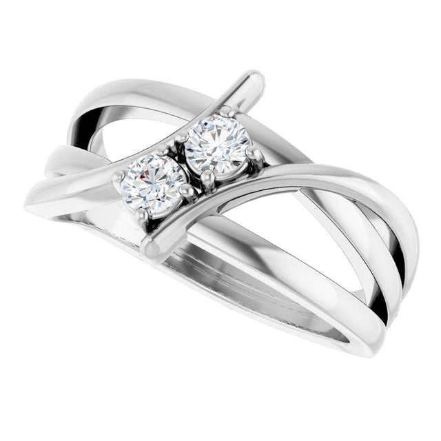 14K Gold Round Natural Diamond Two-Stone Ring - White Gold - view 10