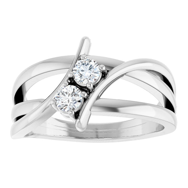 14K Gold Round Natural Diamond Two-Stone Ring - White Gold - view 8