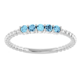 14K Gold Round Natural Aquamarine Stackable Ring – 2mm Stones - White Gold - view 8