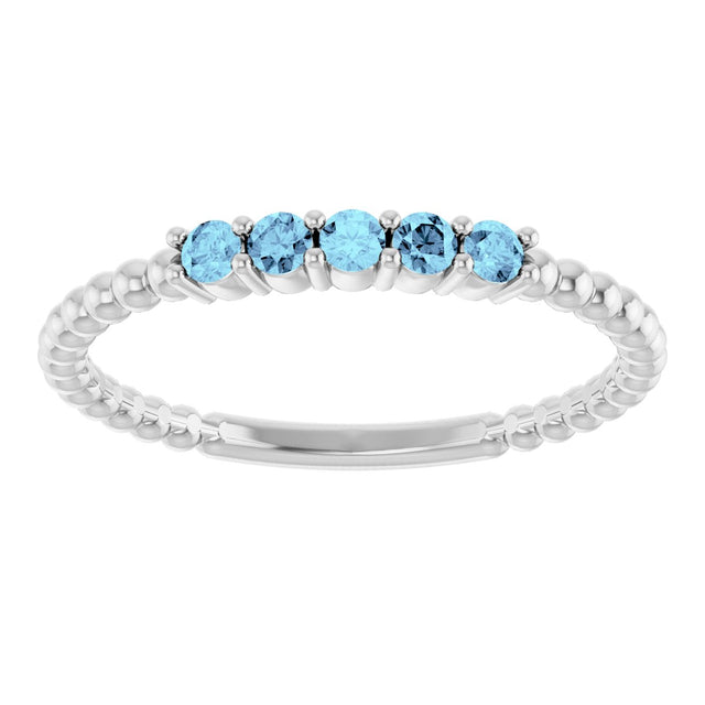 14K Gold Round Natural Aquamarine Stackable Ring – 2mm Stones - White Gold - view 8