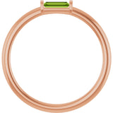 14K Gold Natural Peridot Birthstone Stackable Ring – 4x2 mm Straight Baguette - Rose Gold - view 12