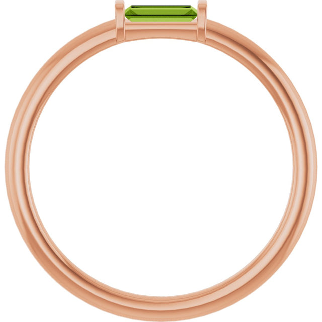 14K Gold Natural Peridot Birthstone Stackable Ring – 4x2 mm Straight Baguette - Rose Gold - view 12
