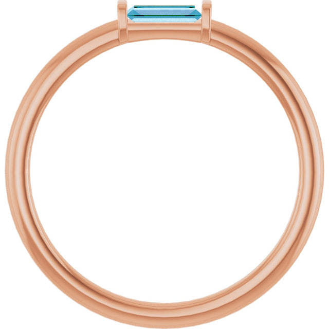 14K Gold Natural Swiss Blue Topaz Birthstone Stackable Ring – 4x2 mm Straight Baguette - Rose Gold - view 12