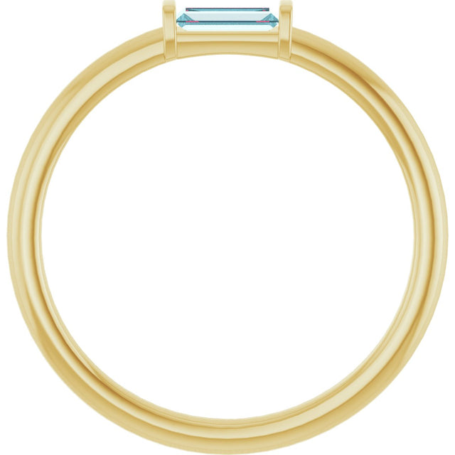 14K Gold Natural Sky Blue Topaz Birthstone Stackable Ring – 4x2 mm Straight Baguette - Yellow Gold - view 12
