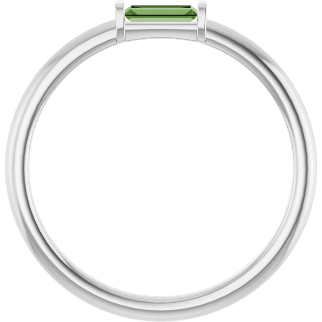 Platinum Natural Green Tourmaline Birthstone Stackable Ring – 4x2 mm Straight Baguette - view 12
