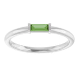 Platinum Natural Green Tourmaline Birthstone Stackable Ring – 4x2 mm Straight Baguette - view 13