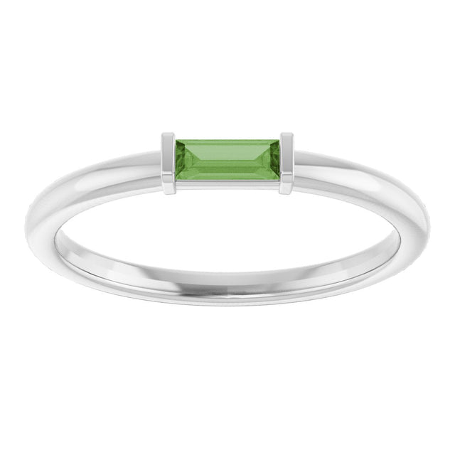 Platinum Natural Green Tourmaline Birthstone Stackable Ring – 4x2 mm Straight Baguette - view 13