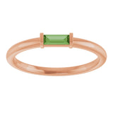 14K Gold Natural Green Tourmaline Birthstone Stackable Ring – 4x2 mm Straight Baguette - Rose Gold - view 13