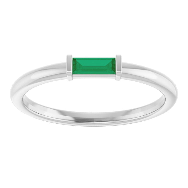 14K Gold Lab-Grown Emerald Birthstone Stackable Ring – 4x2 mm Straight Baguette - White Gold - view 13