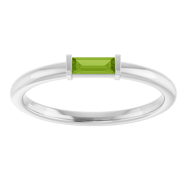 14K Gold Natural Peridot Birthstone Stackable Ring – 4x2 mm Straight Baguette - White Gold - view 13