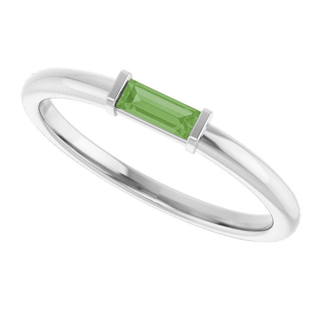 Platinum Natural Green Tourmaline Birthstone Stackable Ring – 4x2 mm Straight Baguette - view 15