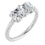 14K Gold Oval Lab-Grown Diamond Family Rope Ring - White Gold