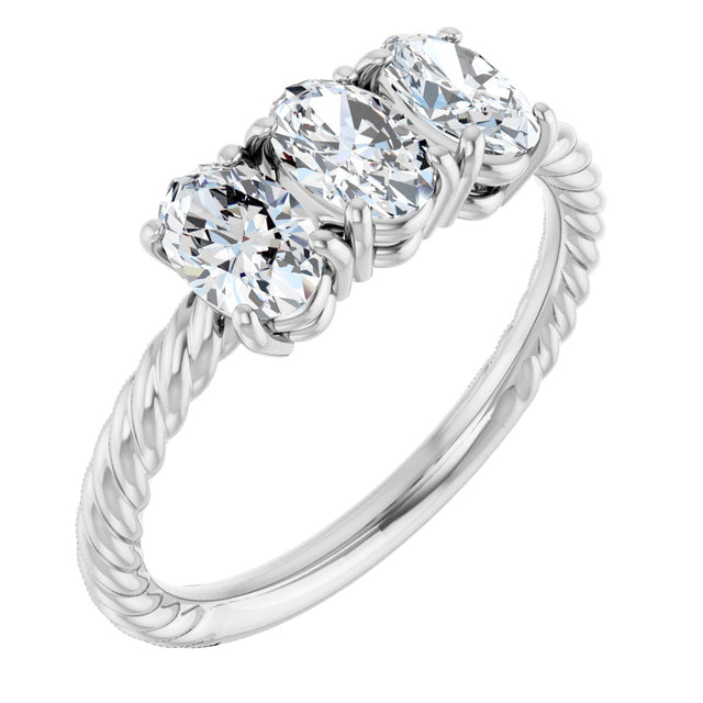 14K Gold Oval Lab-Grown Diamond Family Rope Ring - White Gold