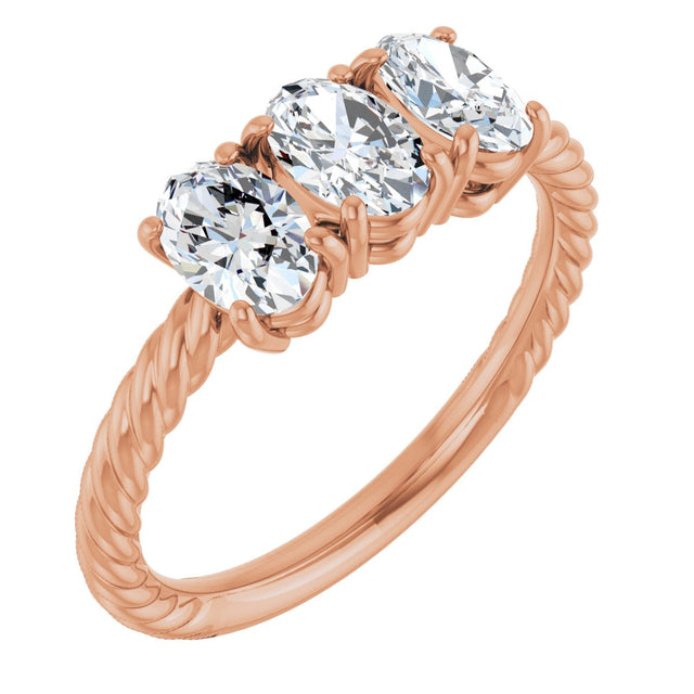 14K Gold Oval Lab-Grown Diamond Family Rope Ring - Rose Gold