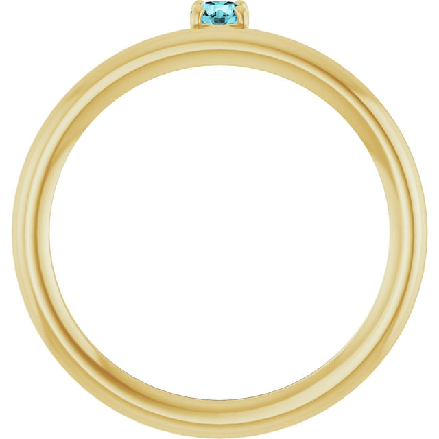 14K Gold Round Natural Blue Zircon Asymmetric Stackable Ring - Yellow Gold - view 7