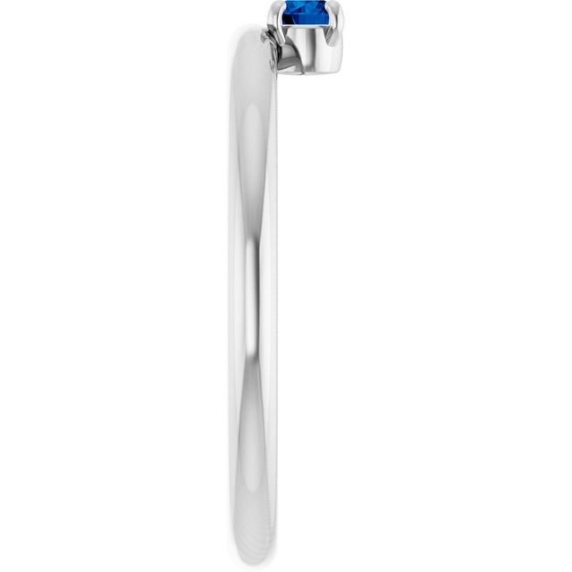 14K Gold Round Natural Blue Sapphire Asymmetric Stackable Ring - White Gold - view 9
