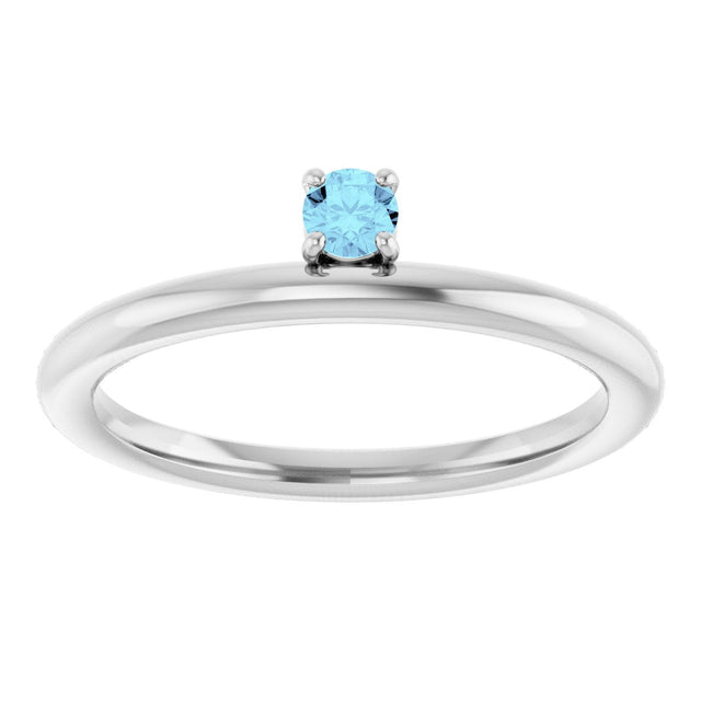 14K Gold Round Natural Aquamarine Asymmetric Stackable Ring - White Gold - view 8
